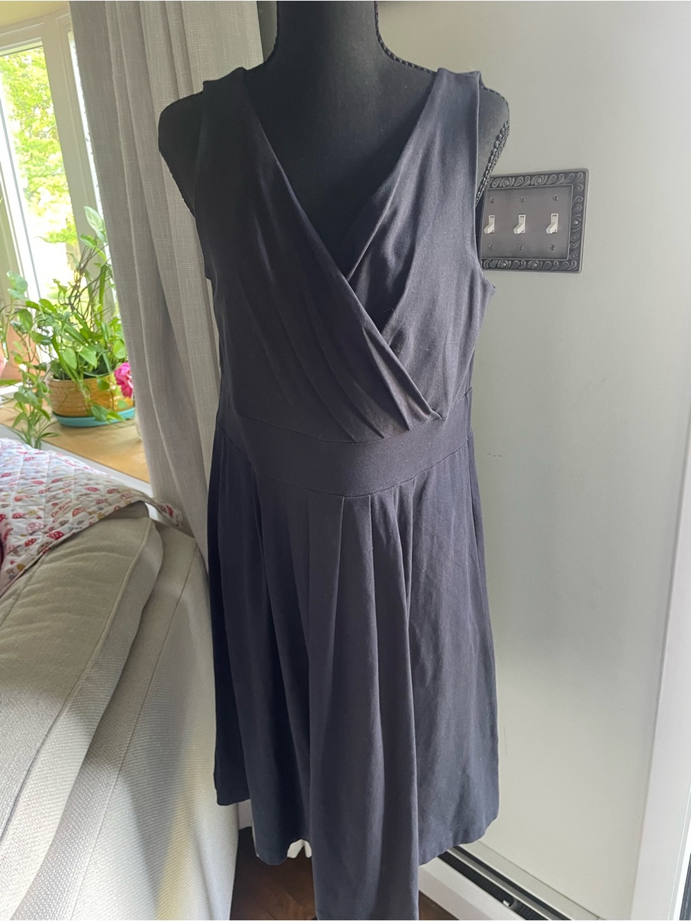 Lands' End Navy Sleeveless Faux-Wrap Midi Dress NWOT